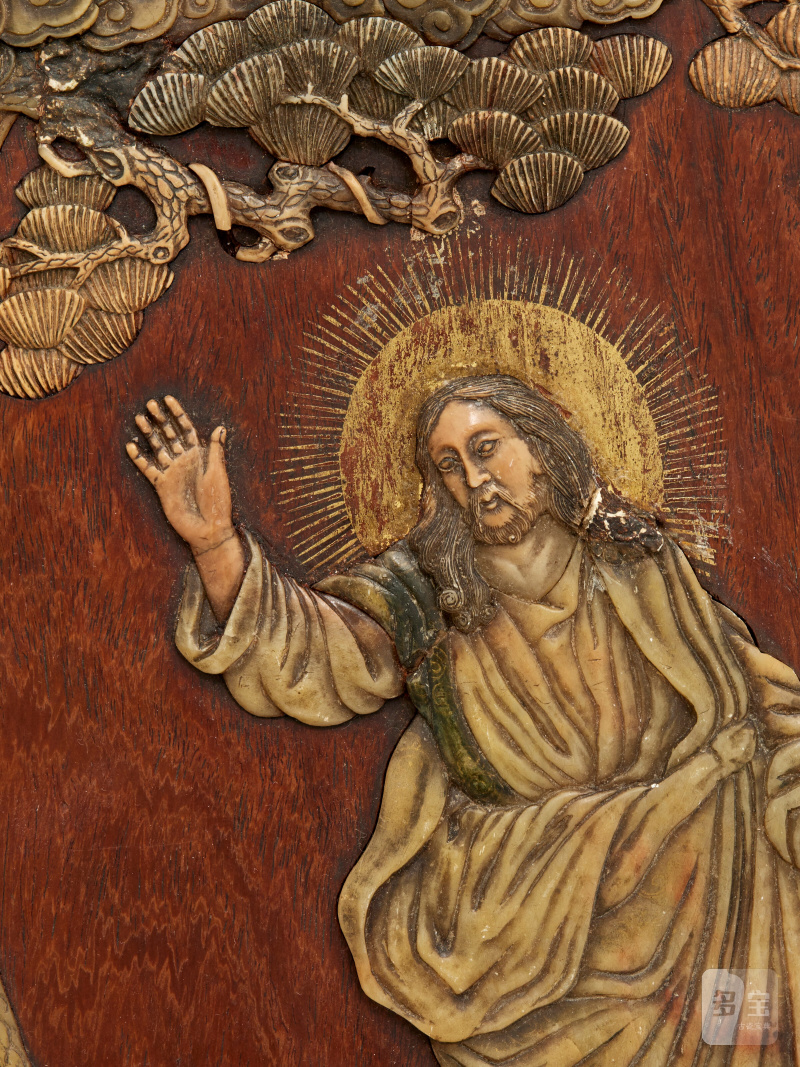 RARE PANNEAU EN HONGMU INCRUSTÉ DE PIERRE DE LARD REPRÉSENTANT LE CHRIST  SINO-PORTUGAIS, XVIIE SIÈCLE OU POSTÉRIEUR - 图2